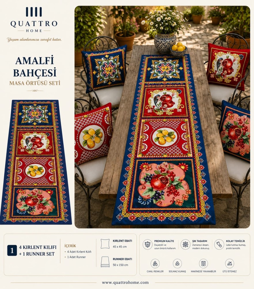 Quattro Home Amalfi Bahçesi Masa Örtüsü Seti