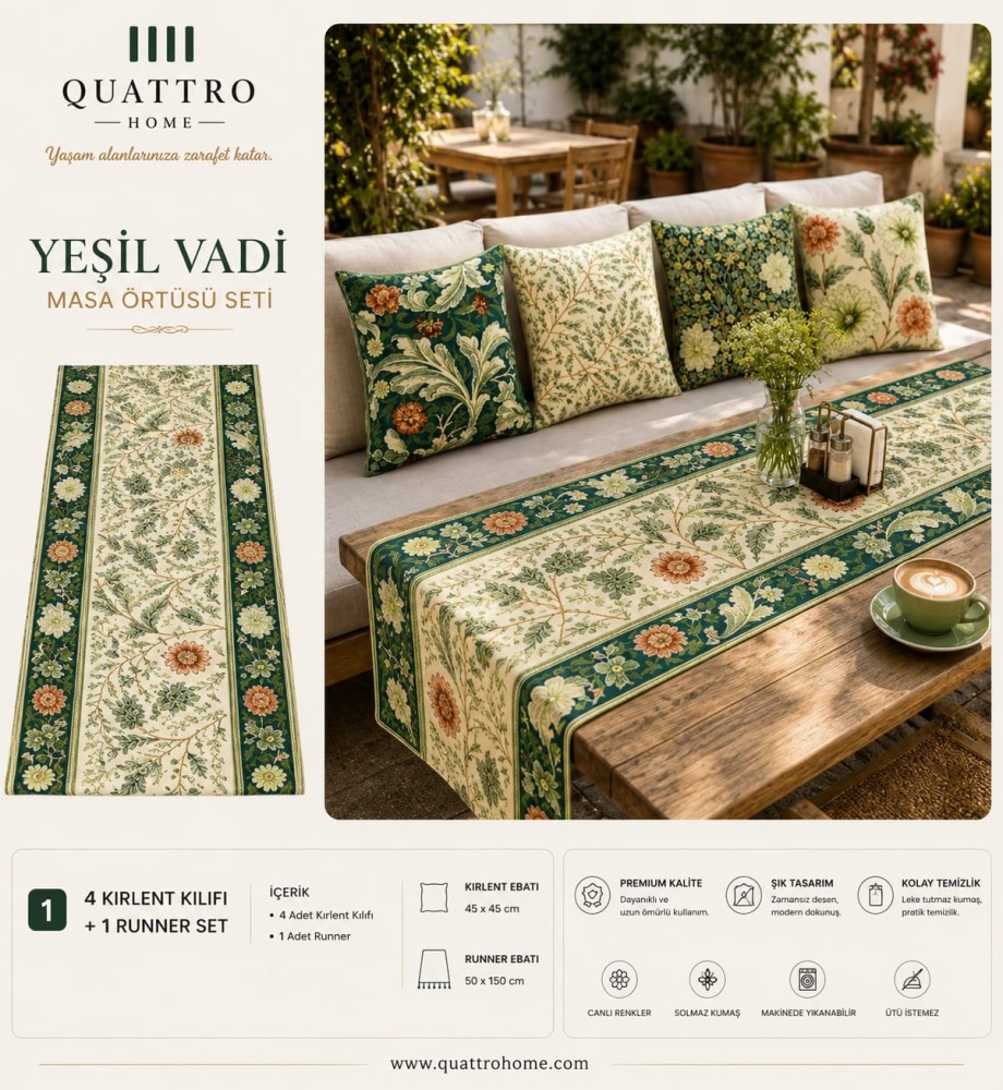 Quattro Home Yeşil Vadi Masa Örtüsü Seti