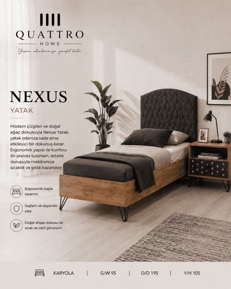 Quattro Home Nexus Yatak Ergonomik Başlıklı Modern Tek Kişilik Karyola
