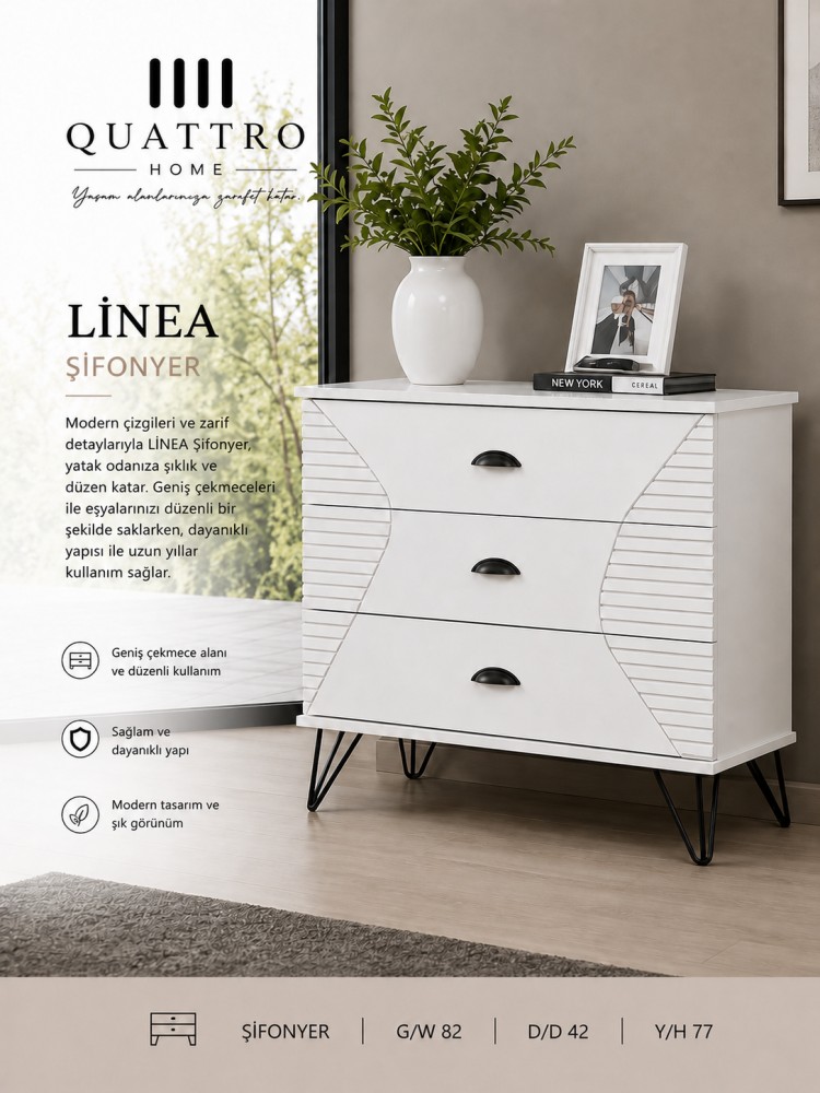 Quattro Home Linea Şifonyer 3 Çekmeceli Beyaz Modern Şifonyer