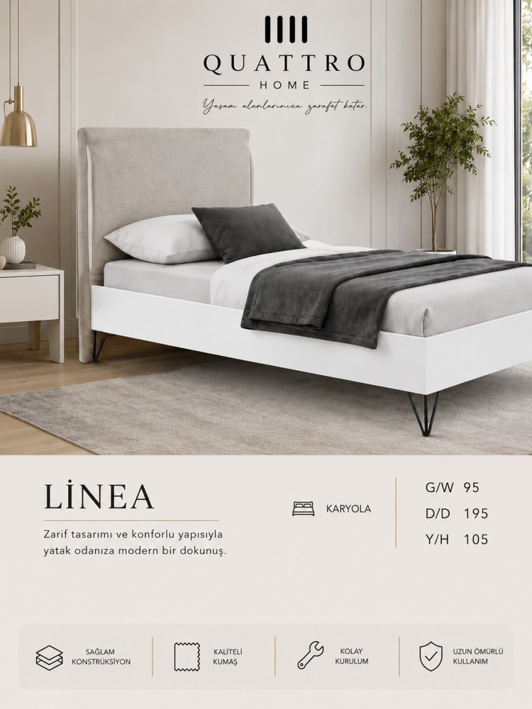Quattro Home Linea Karyola Kumaş Başlıklı Modern Tek Kişilik Karyola