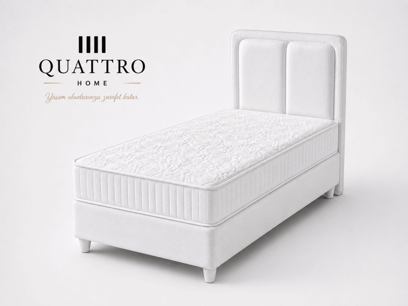 Quattro Home Borneo Tek Kişilik Premium Ortopedik Paket Yaylı Baza Başlık Yatak Seti | Depolamalı Baza | Orta Sert | Beyaz
