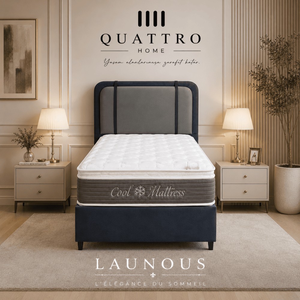 Quattro Home Launous Cool Pocket Yaylı Yatak Seti – Baza Başlık Dahil Ortopedik Tek Kişilik Yatak