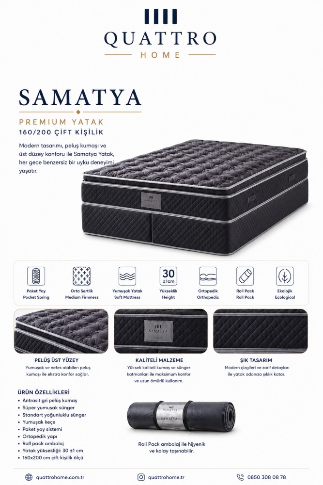 Samatya Çift Kişilik 30 cm Ortopedik Paket Yaylı Yatak
