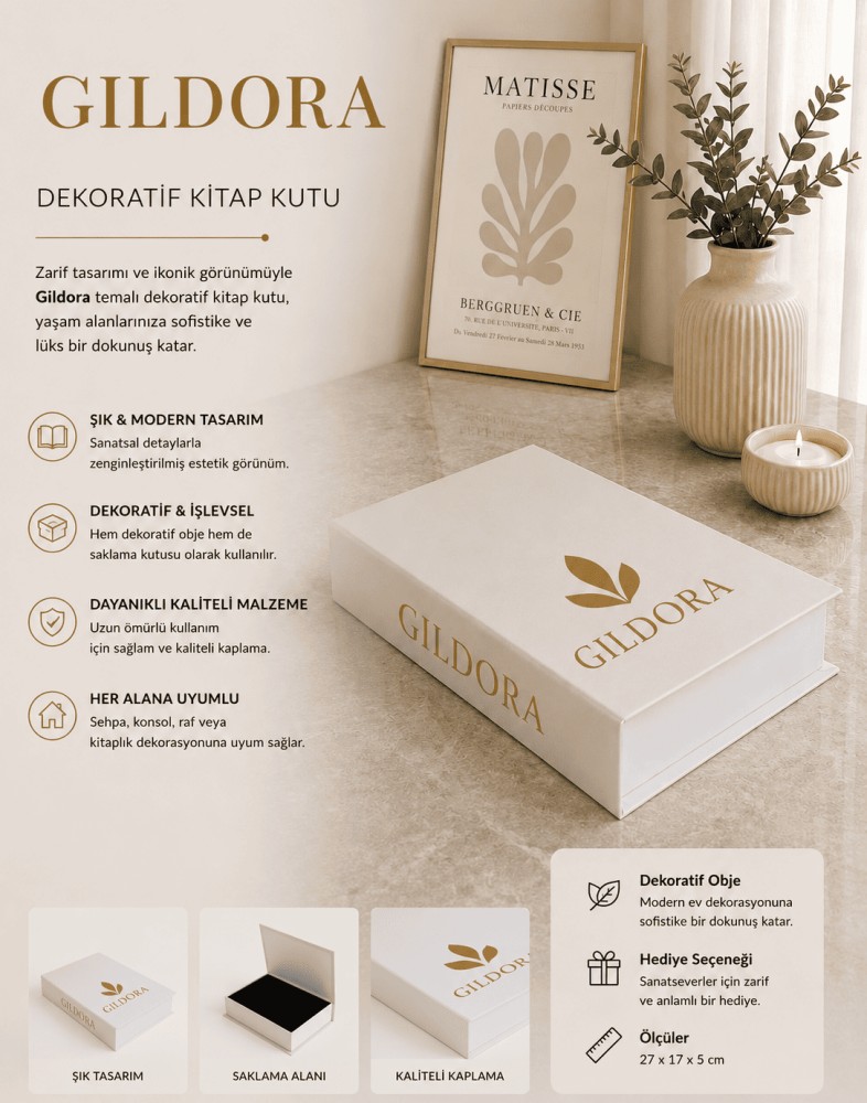 Gildora Beyaz Altın Detaylı Dekoratif Kitap Kutu