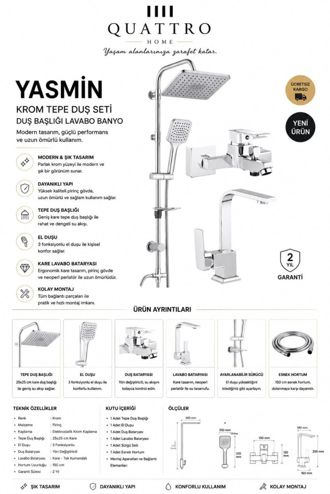 Yasmin Tepe Duş Seti ve Banyo Bataryası Set