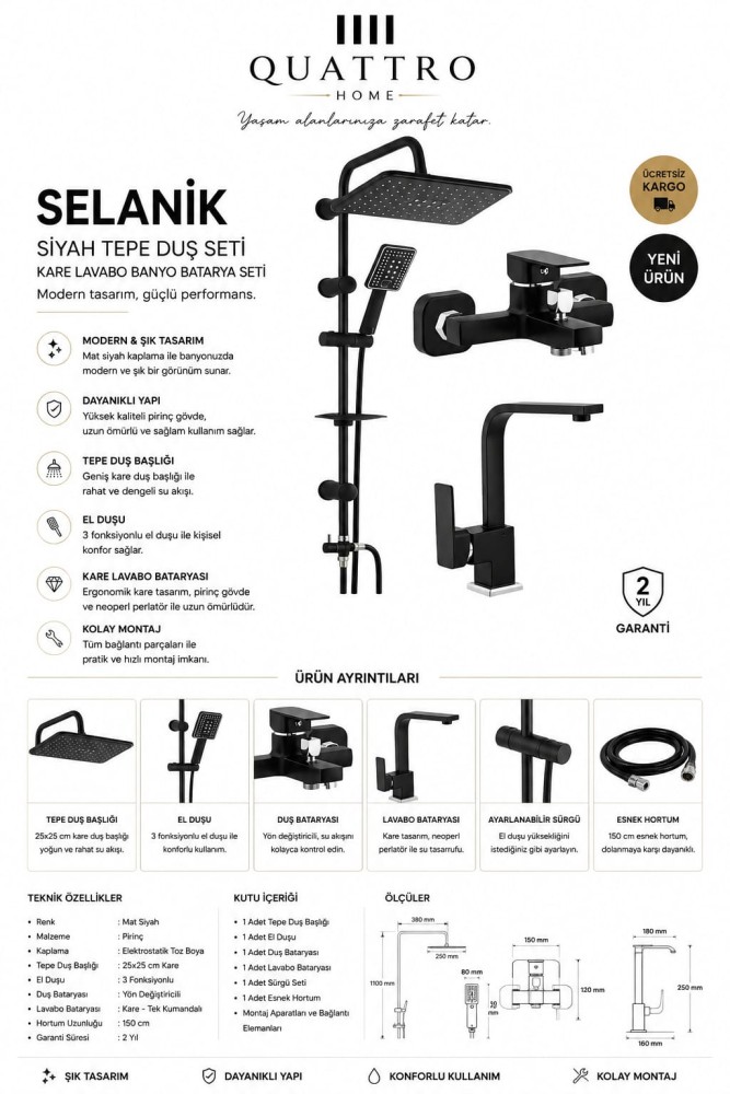 Selanik Tepe Duş Seti ve Lavabo Bataryası Set