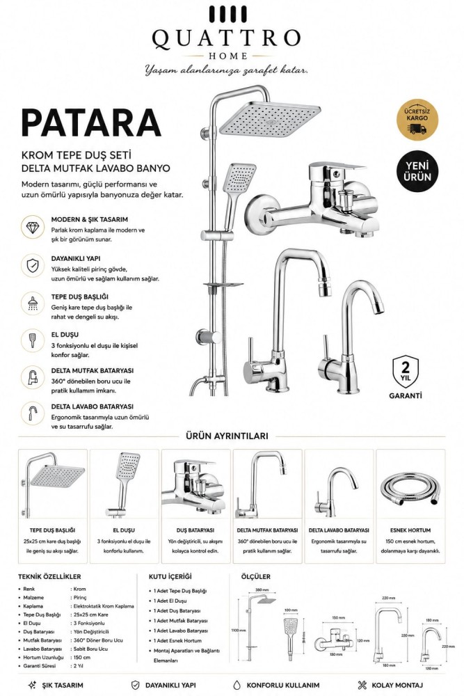 Patara Tepe Duş Seti,Evye Bataryası ve Banyo Batarya Seti