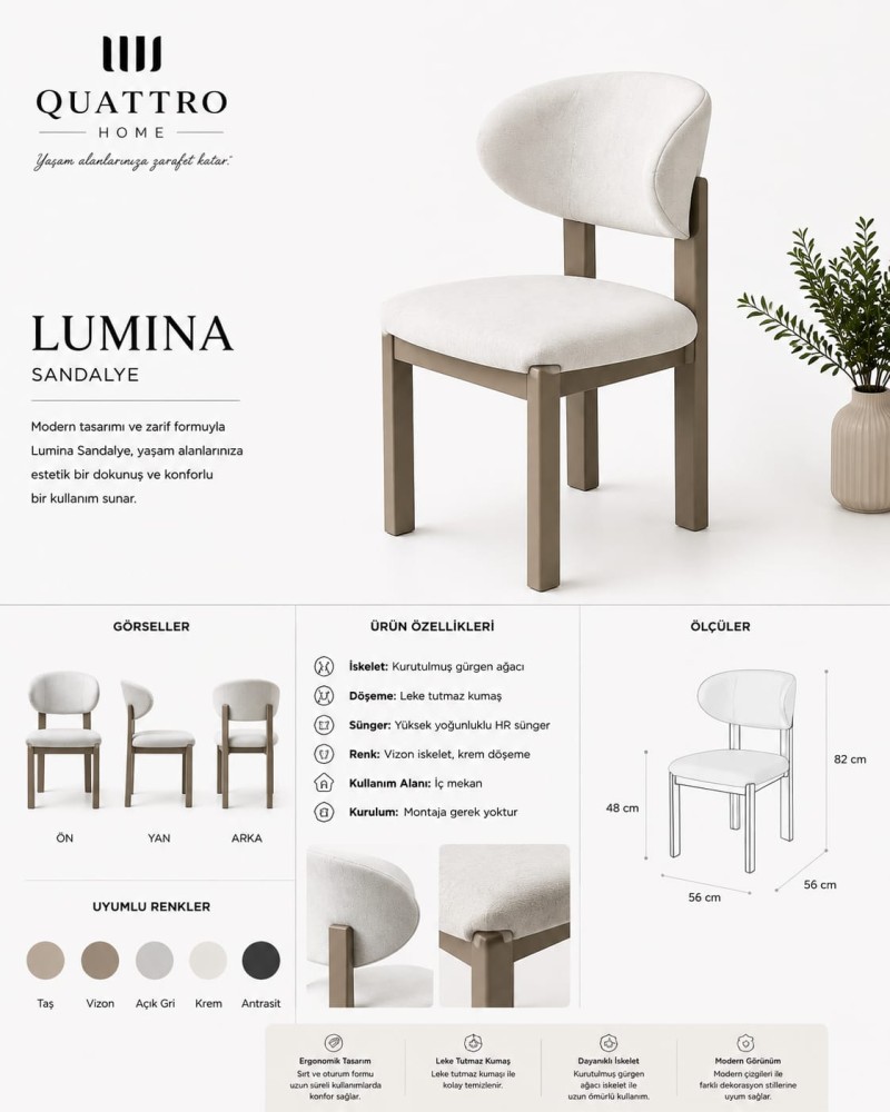 Lumina Modern Yemek Sandalyesi görsel 2
