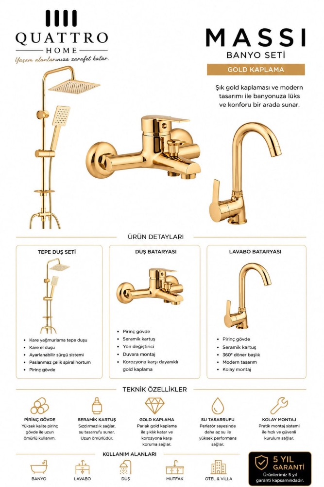 Massı  Tepe Duş Seti ve Lavabo Bataryası Set