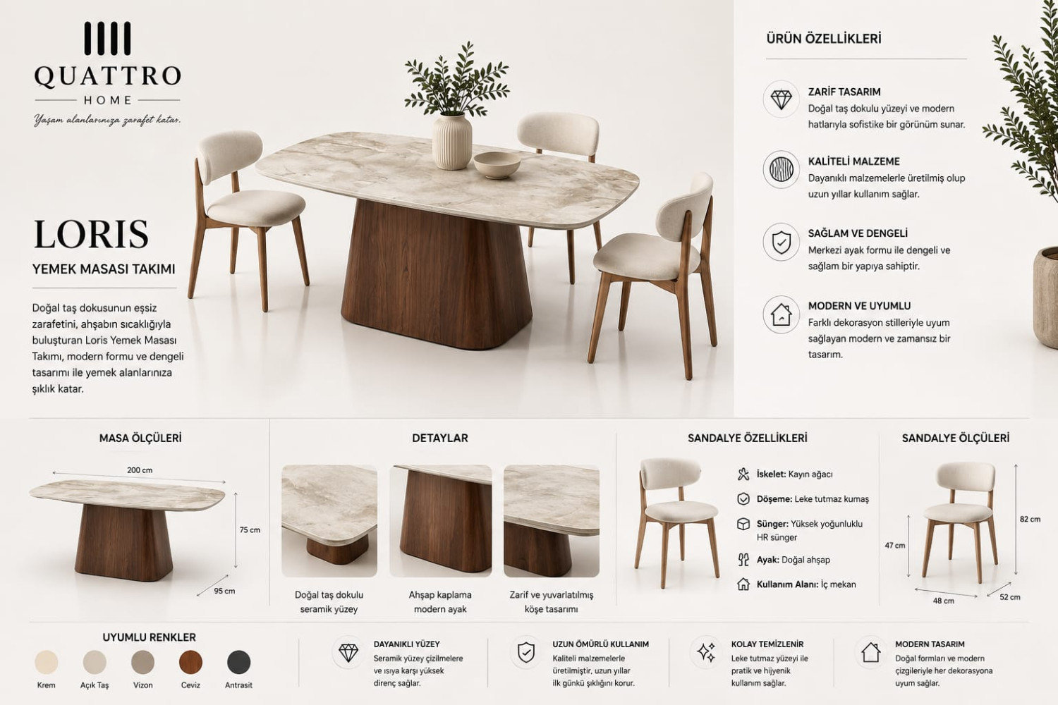 Loris Modern Yemek Masası
