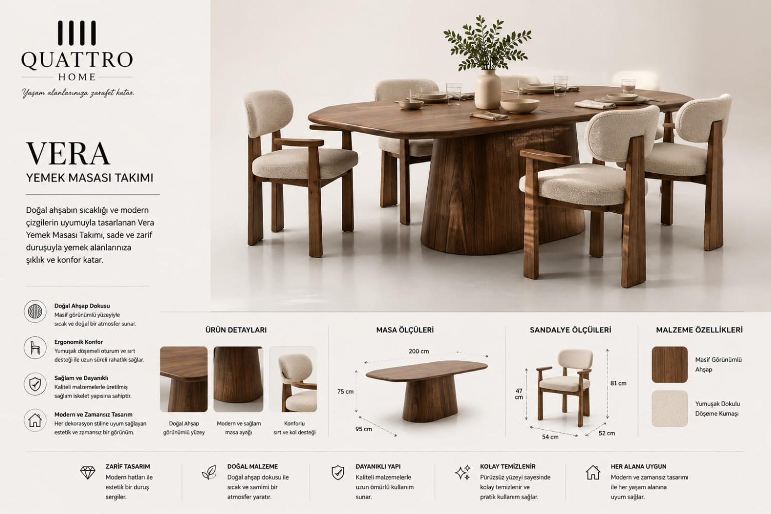 Vera Modern Yemek Masası Takımı