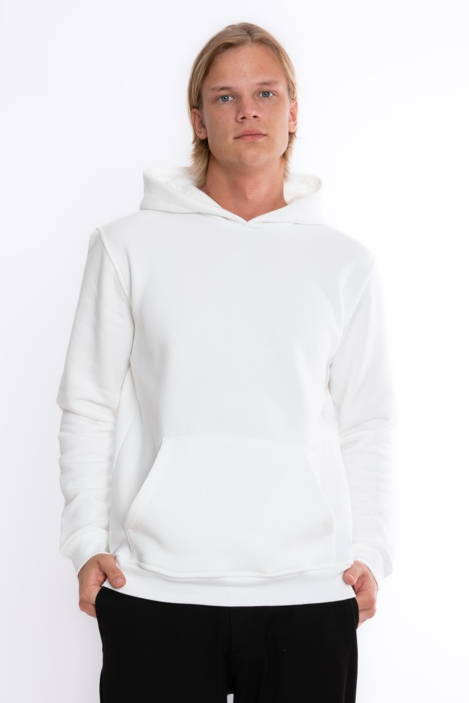 Erkek EKRU Kapüşonlu Kanguru Cepli 3 iplik İçi Şardonlu Polarlı Sweatshirt S-204