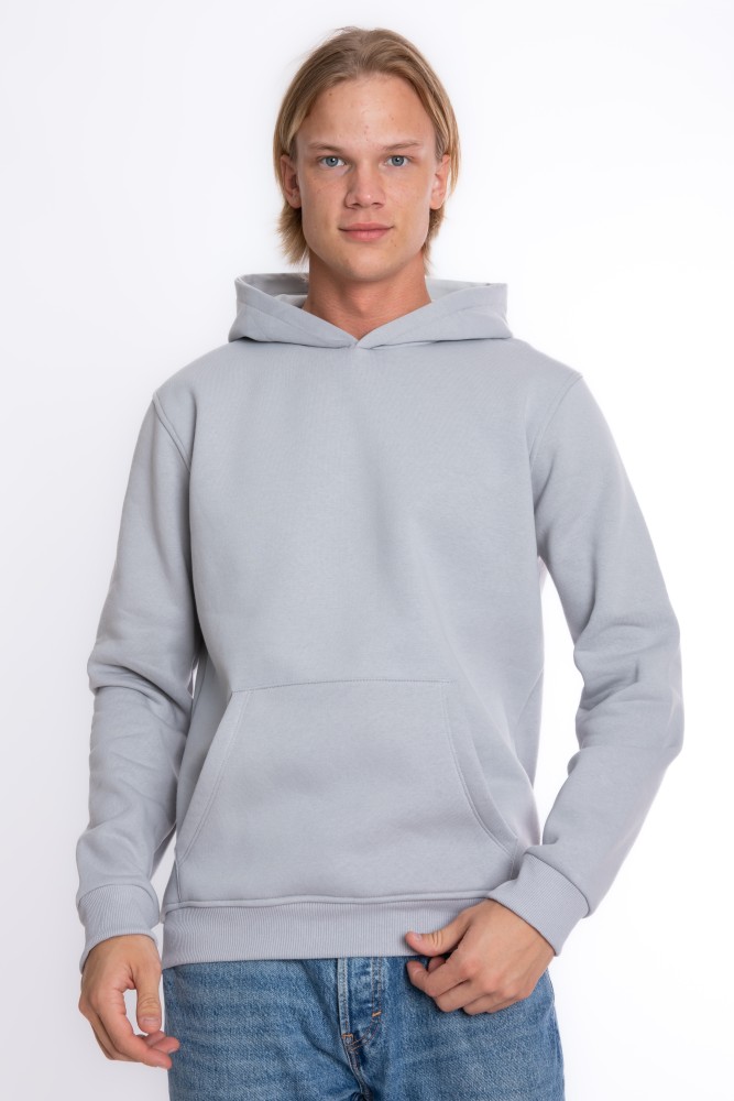Erkek GRİ Kapüşonlu Kanguru Cepli 3 iplik Şardonlu Polarlı Sweatshirt S-204