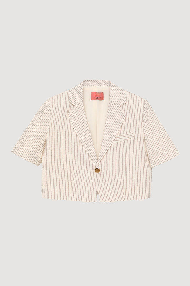 Vatkalı Crop Blazer Ceket Naturel