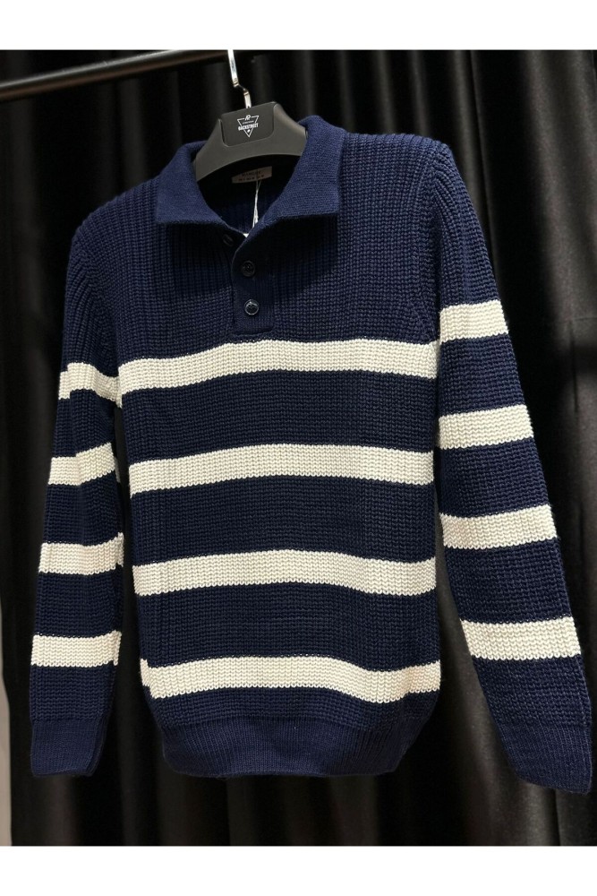 5242 MANCHE ÇİZGİLİ POLO YAKA TRİKO SWEAT