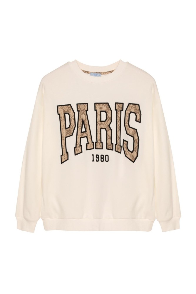 Quzu PARİS Nakış Detaylı Sweatshirt Ekru