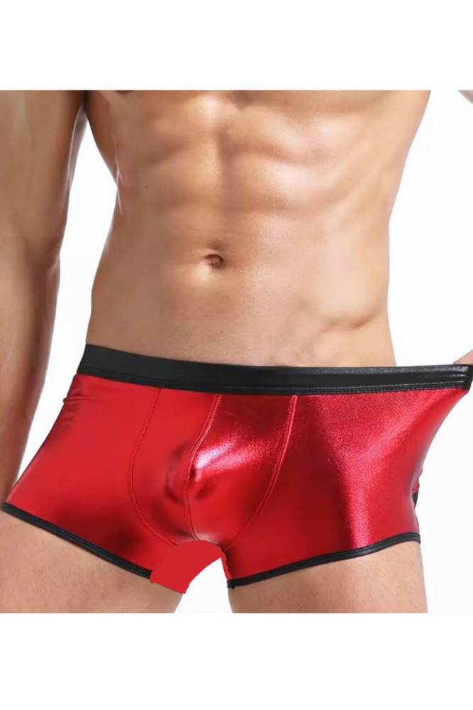 Tegan Fantezi Deri Görünümlü Kırmızı Erkek Boxer Tanga TG274506