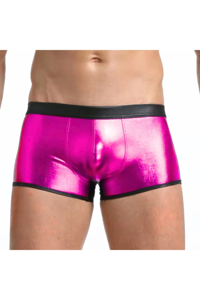 Tegan Fantezi Deri Görünümlü  Pembe Erkek Boxer  - Fantezi Tanga TG274608