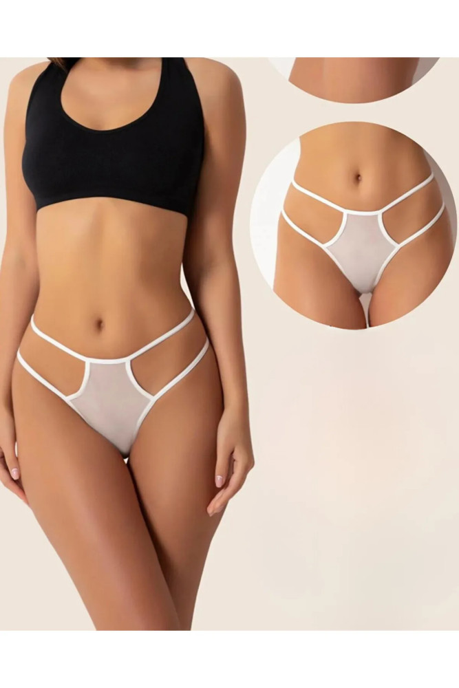 Tegan Büyük Beden Fantazi Beyaz Seksi TÜL Kadın String - Fantezi Tanga TG270039-B