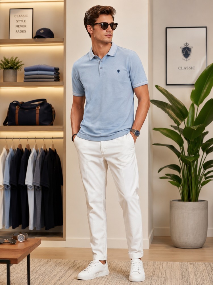 Erkek Mavi Polo Yaka T-Shirt