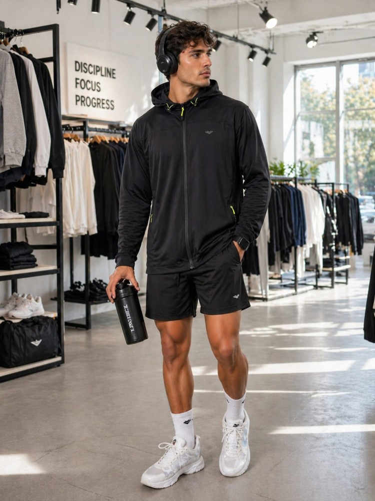 Erkek Siyah Kapşonlu Sweatshirt