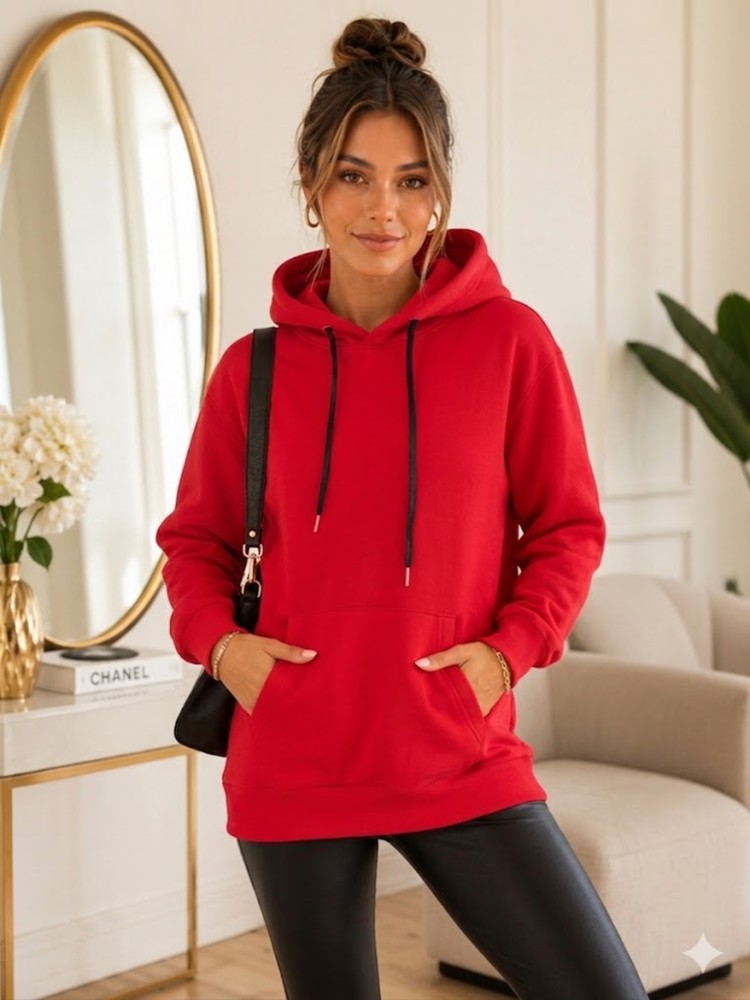Kadın Kırmızı Kapşonlu Sweatshirt