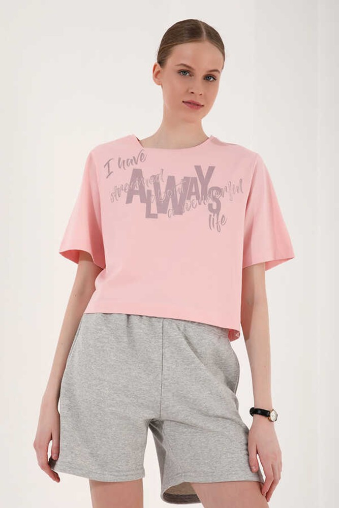 Kadın Pembe Baskılı Drop T-Shirt