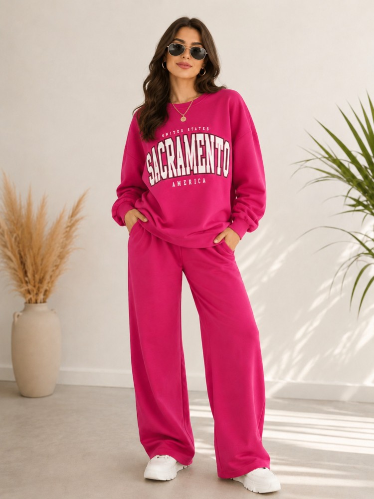 Kadın Pembe Bisiklet Yaka Sweatshirt