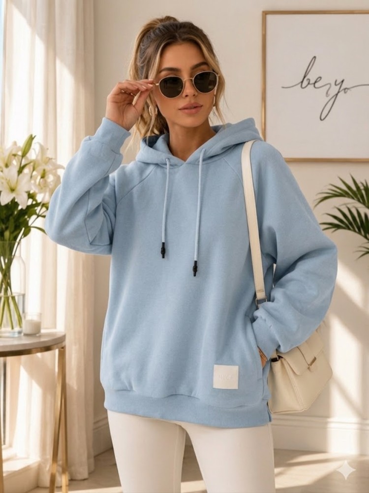 Kadın Turkuaz Kapşonlu Sweatshirt