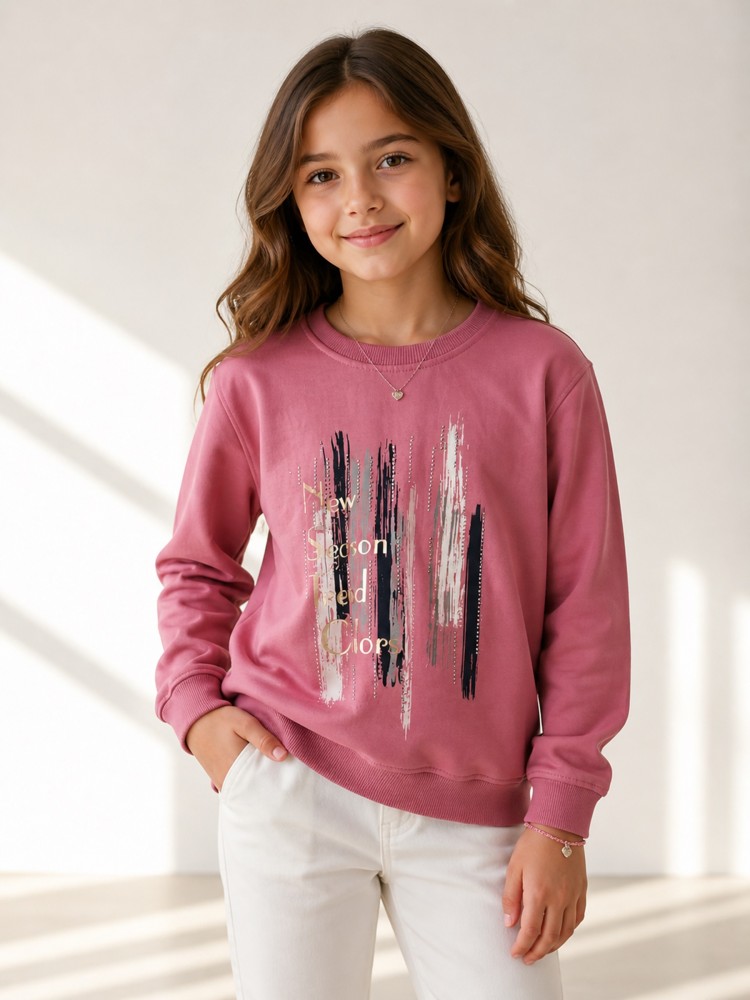 Kız Çocuk Gül Kurusu Sweatshirt
