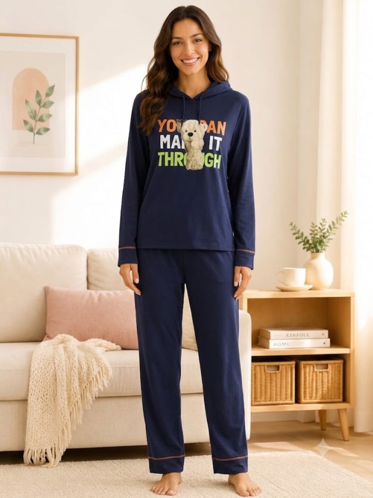 Kadın Lacivert Kapşonlu Pijama Takımı